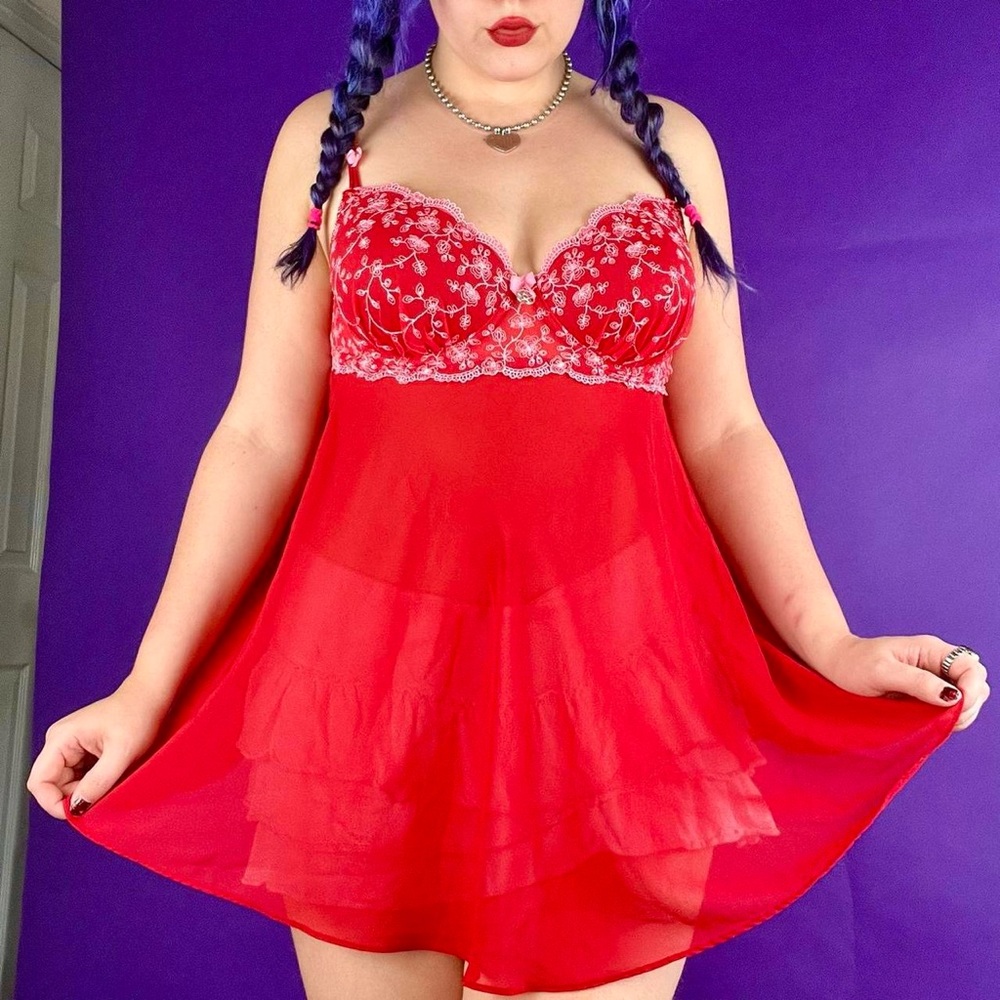 Reworked embroidered red lingerie babydoll size XL